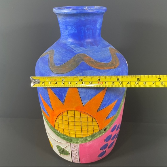 Colorful Ceramic Vase with Sun Design - Picture 9 of 9